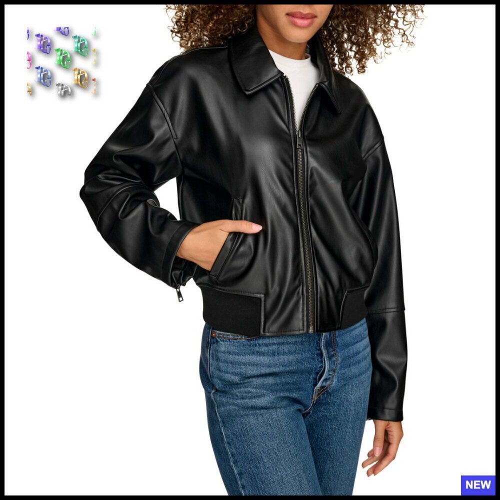 Faux Leather Bomber Jacket Classic Aviator Style Adjustable Cuffs Chic